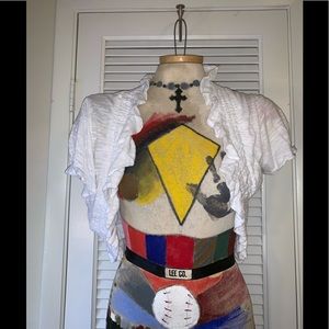 Derek Heart white lace and knit stretch shrug